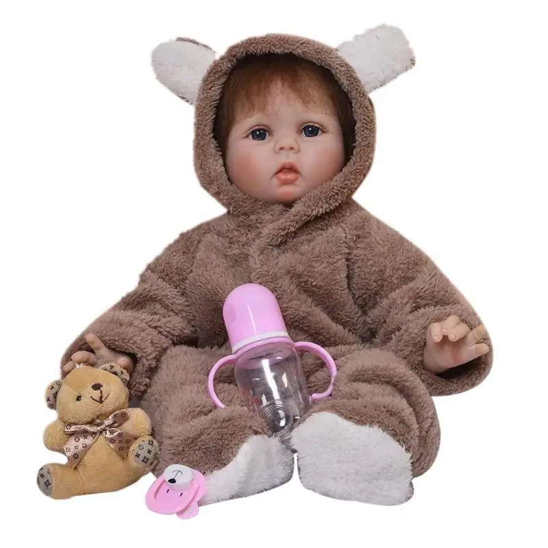 

55cm Newborn Baby Doll with Plush Bear Cotton Clothes Vinyl Reborn Baby Doll Toys Kids Girls Playmate Gifts
