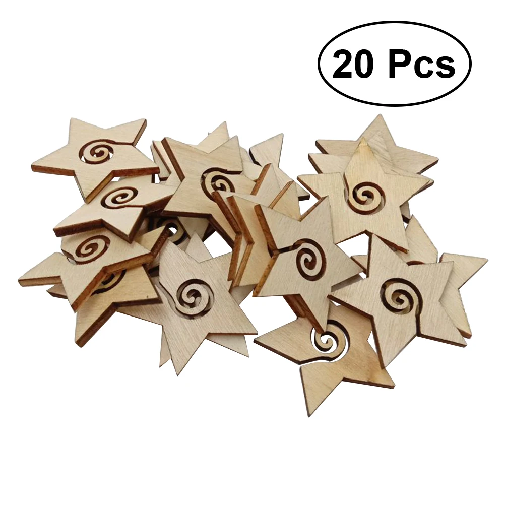 

20pcs/set Natural DIY Unfinished Star Wood Button Wooden Crafts Wooden Slices Ornament Decor Embellishments