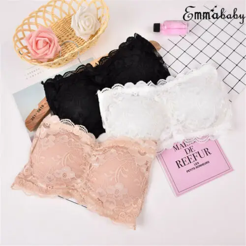 

Women Strapless Tube Top Lace Non-Slip Lace Lingerie Bandeau Bra Chest Wrap