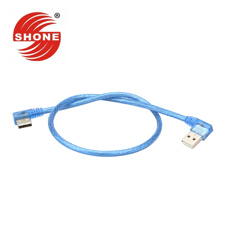 

Transparent blue L-shaped double elbow USB male to male data cable USB 90 degree A to A hard drive line 50 cm