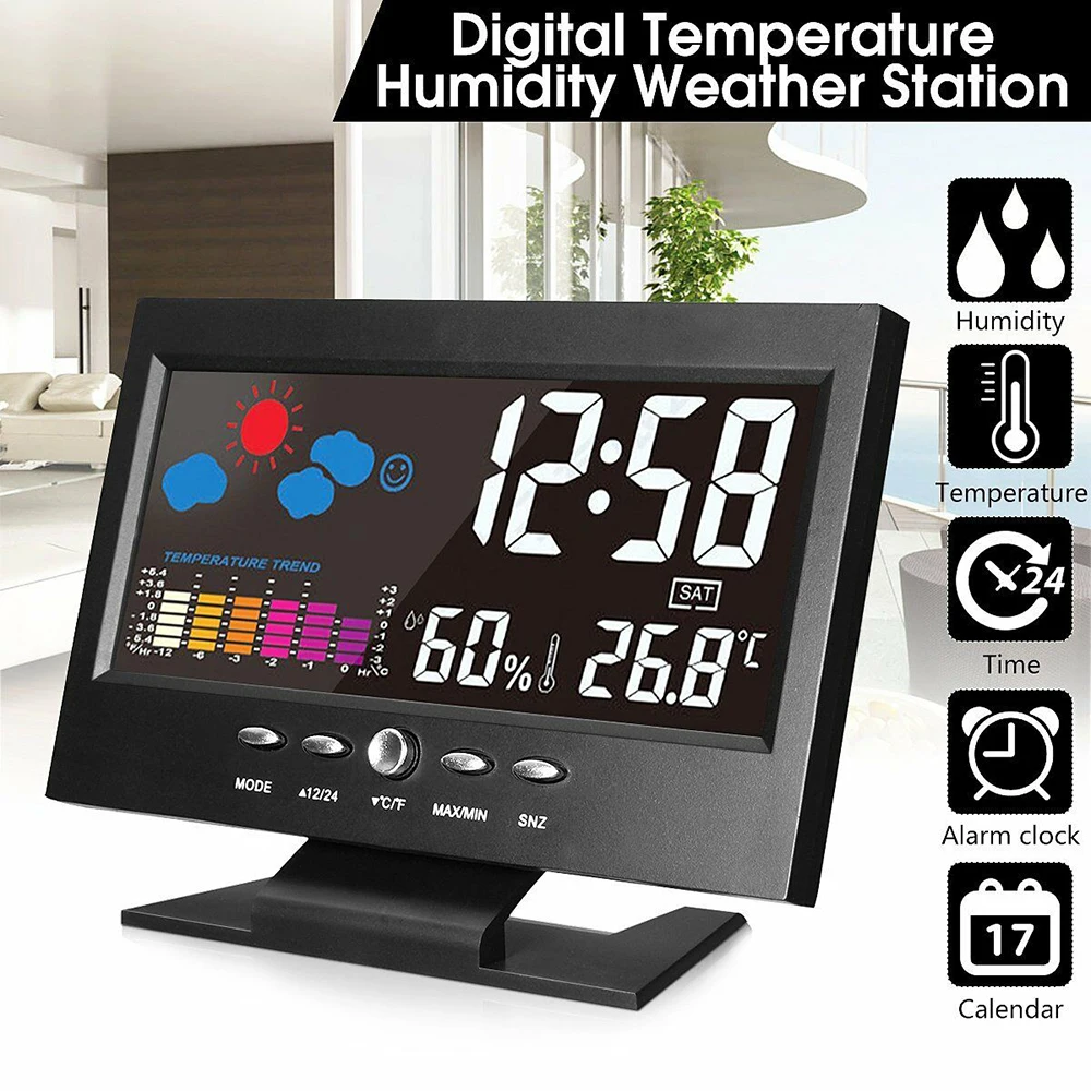 

Creative Thermometer Monitor LCD Screen Indoor Humidity Monitor Electronic Digital Display Temperature Alarm Clock Hot Sale 2019