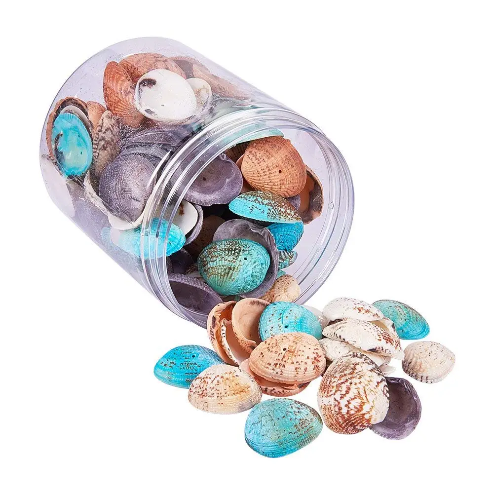 

1 Box About 100-120Pcs Mixed Colors Clam Seashells Oval Shells Craft DIY Home Deco 32-37mm Length
