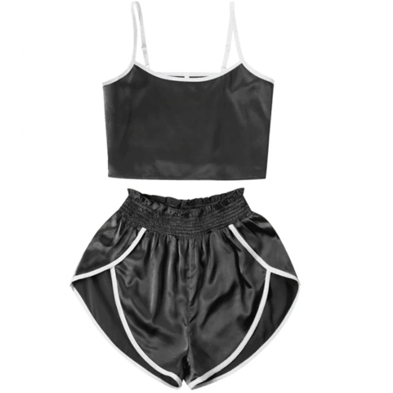 

2019 Pajamas Set For Women Summer 2 Piece Suits Silk Sexy Lingerie Hot Nightgown Sling Sleepwear Female Pijamas Verano Mujer