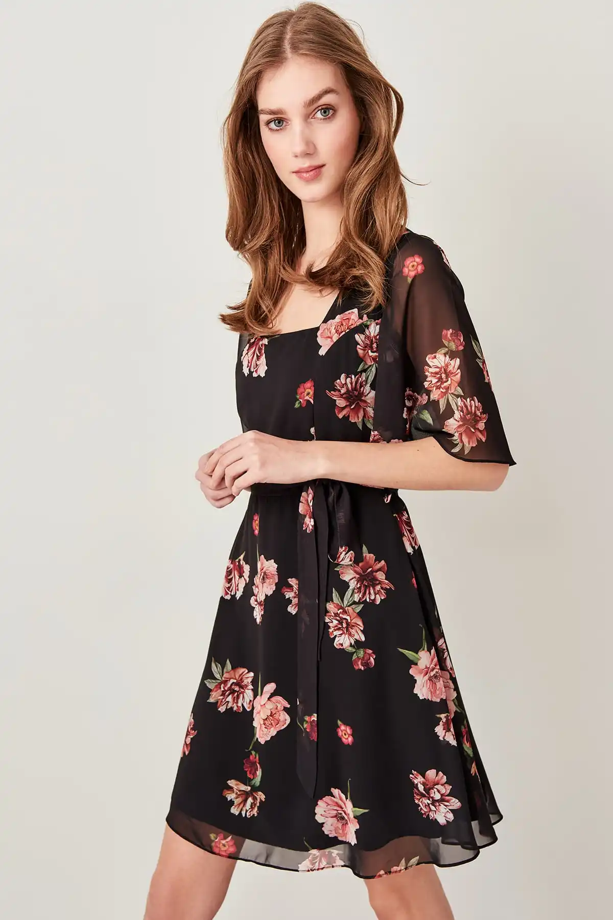 Trendyol черный пояс платье узор TWOSS19LJ0106 | Женская одежда