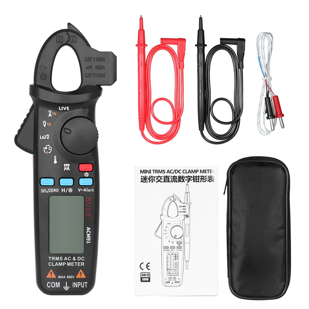 

BSIDE Digital Clamp Meter Professional LCD Multimeter AC/DC Voltage Current Capacitance Continuity Test Temperature Tester