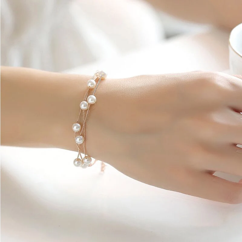 

JZTOP 2018 New Multilayer Simulated Pearl Bracelets & Bangles For Women Elegant Rose Gold Wrist Bracelet Fashion Jewelry Gift