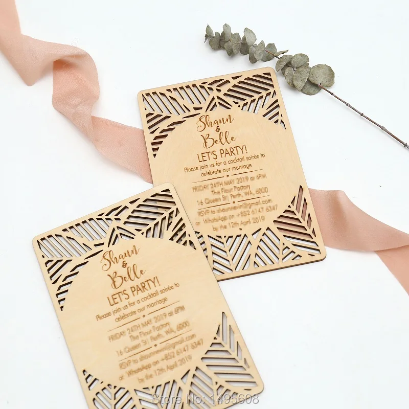  Wedding Invitation Rustic Wedding Invitations Wooden invitationLaser Cut Wedding InvitationsFlower  - 32954869577