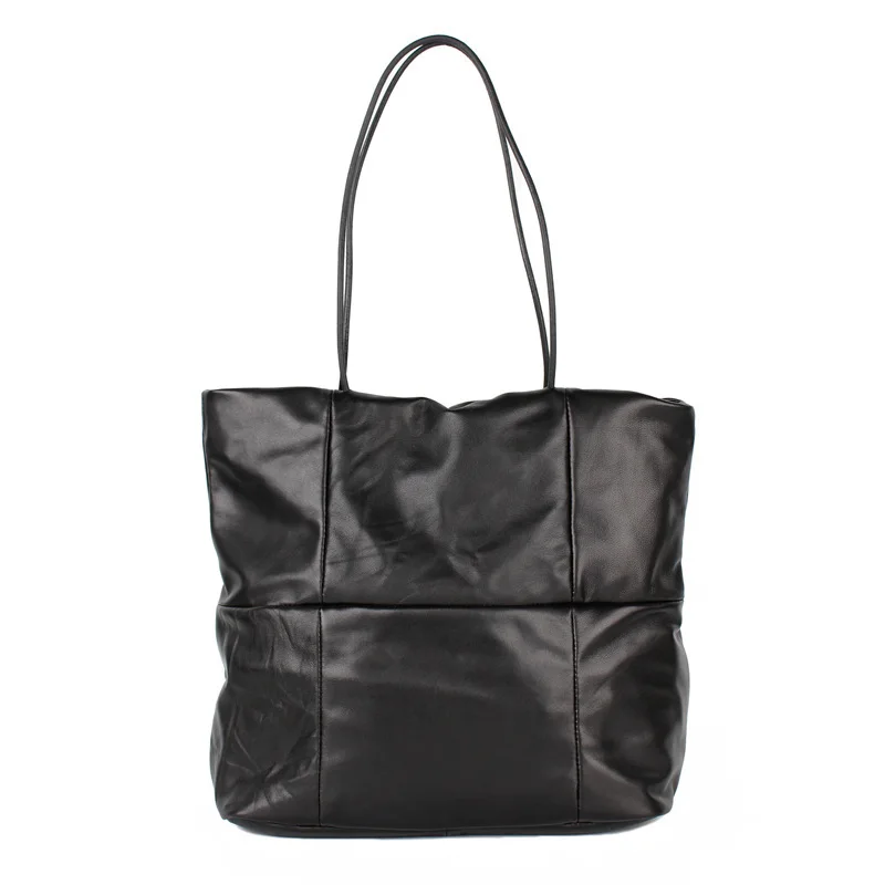 

Soft Real Genuine Leather Women's Handbag Ladies Single Shoulder Bags Purse Hobo Female Large Luxury Sheepskin Black Totes