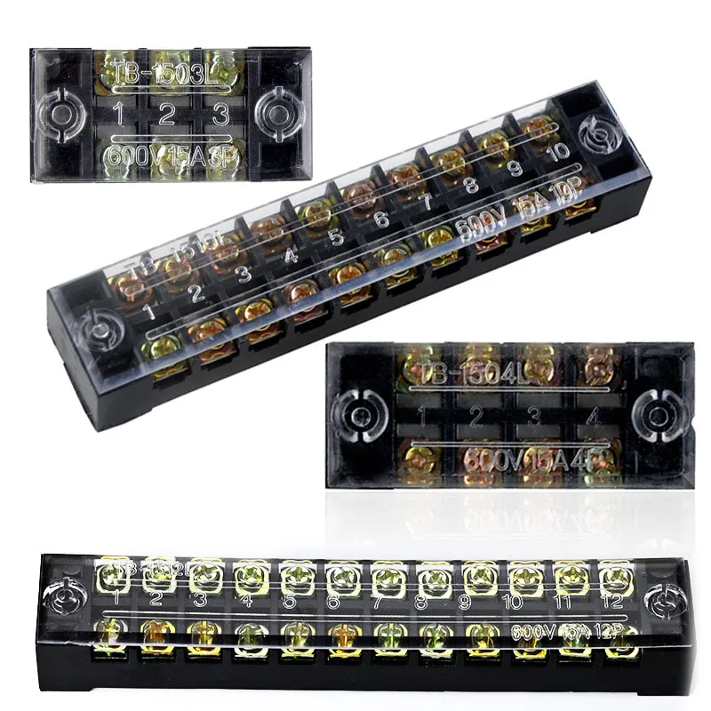 

1Pcs 600V 15A TB1503 TB1504 TB1505 TB1506 TB1508 TB1510 TB1512 Positions Screw Electric Wire Connection Barrier Terminal Strip