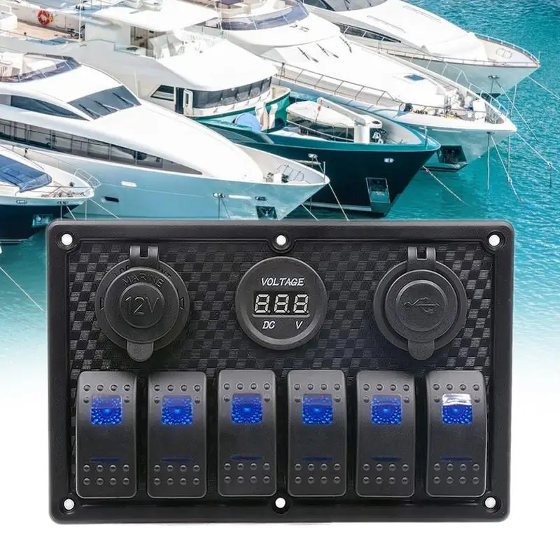 

12v RV Combination 6-Position Panel With Blue Light Ship Yacht Combination Panel USB Cigarette Lighter Socket 6