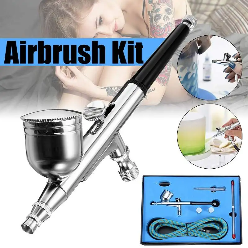 

0.2/0.3/0.5mm 7CC Portable Dual Action Airbrush Kit Sprayer Compressor Nozzle Gravity Feeding Spray Air Brush Tool Set for Cake