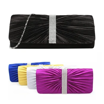 

New 2019 Luxury Chain Shoulder Bag Satin Handbag Rhinestone Party Evening Clutch Crossbody Multi Color Wedding Bags For Bride