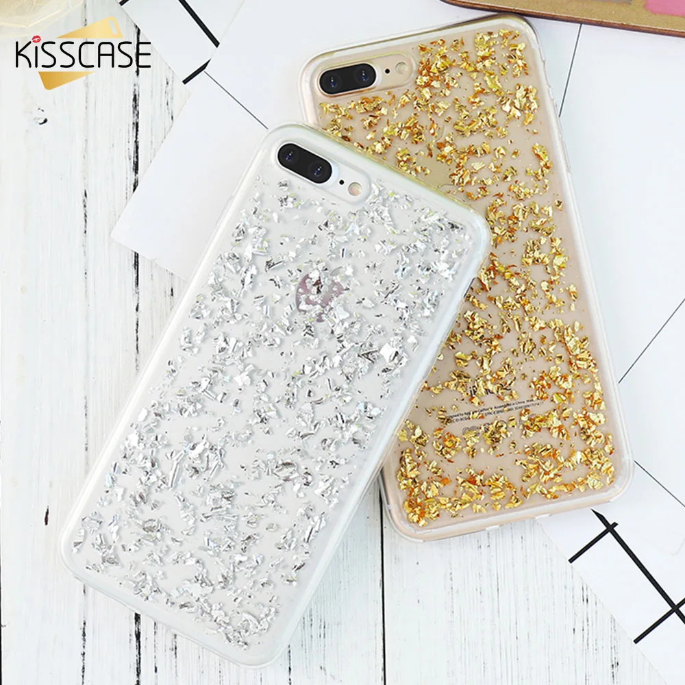 Чехол KISSCASE Bling для iPhone X 7 8 Plus 6 6S 5 5S SE блестки с золотыми блестками мягкий чехол из