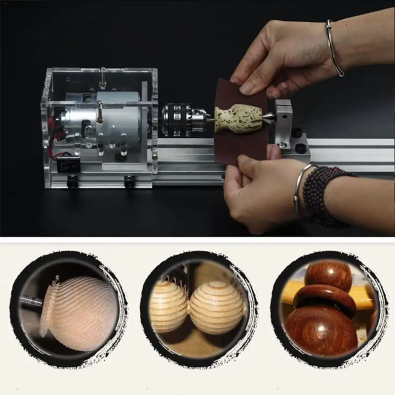 

US Plug Mini Buddha Beads Lathe Grinding Polishing Cutting Round Beads Machine Mini DIY Woodworking Lathe