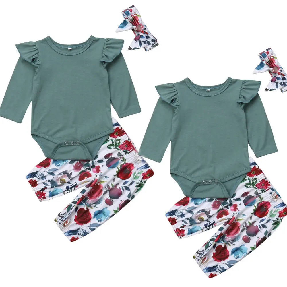 

Pudcoco Girl Set 3M-18M Newborn Baby Girls Bodysuit Romper Tops Floral Pants Outfits Set Clothes 3-18M