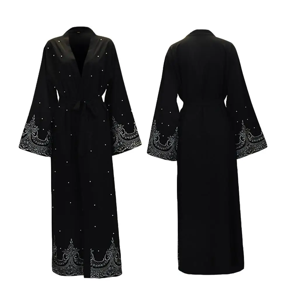 Женский длинный кардиган с вышивкой Abaya мусульманское платье жемчужинами для