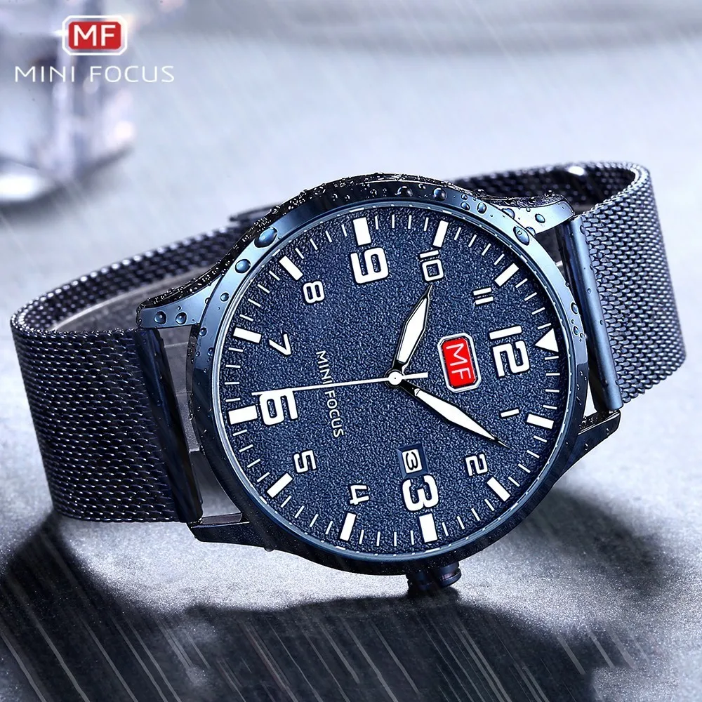 MINI FOCUS Wristwatch Mens Watches Quartz Fashion Thin Clock Men Watches 2019 Luxury Brand Stainless Steel Watch Strap Calendar