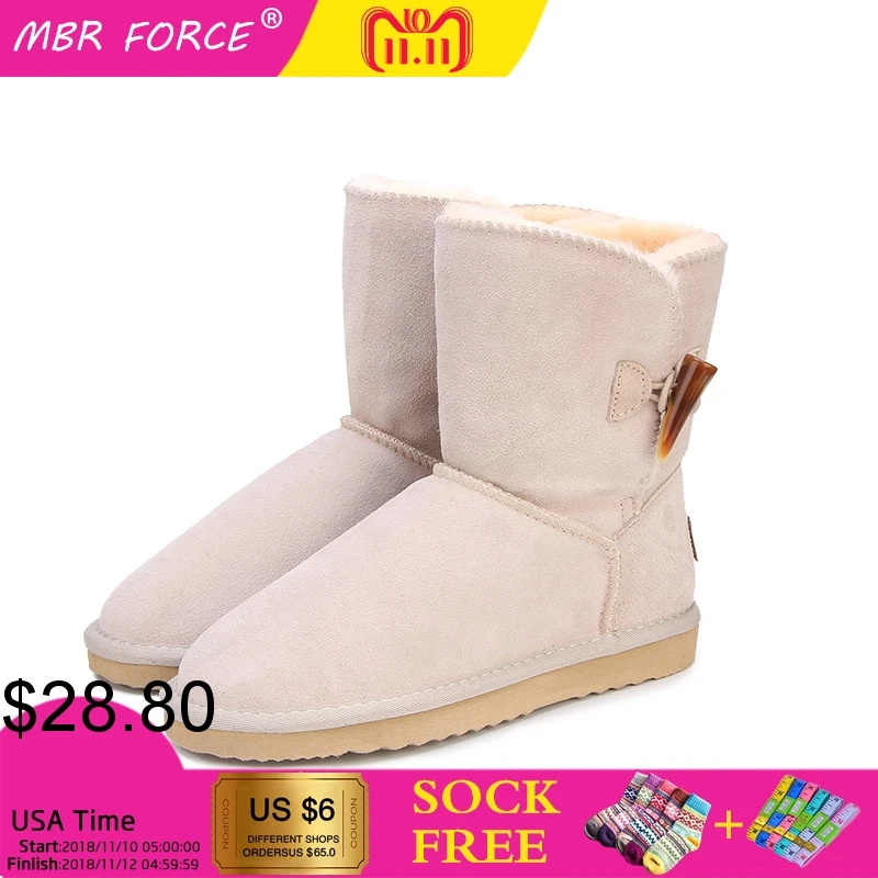 

MBR FORCE Brand New Arrive Real Cow Leather Winter Boots High Quality Fashion Women Snow Boots Thick Plush Warm Boots Women