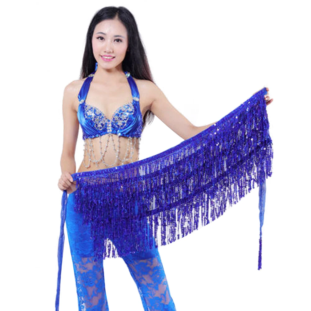 Belly Dance Dancer Costume Sequins Tassels Fringes Hip Scarf Belt Waist Skirt 