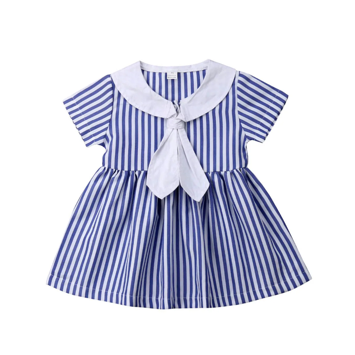 

2019 Summer Toddler Kids Baby Girl Shortsleeve Bow Tie Striped Princess Girls Dress Sundress Clothes