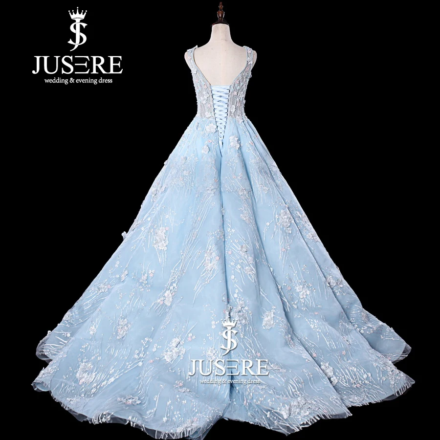JUSERE robede mariage светло-синее свадебное платье 3D Цветочная вышивка без рукавов развертки Свадебные платья на прокат vestido de noiva