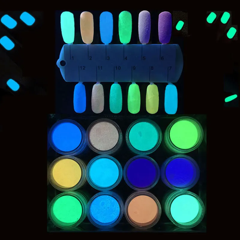 BELLE FILLE NEW 12 Colors Dust Luminous Pigment Fluorescent Powder Nail Glitters Glow In The Dark Glitter | Красота и здоровье