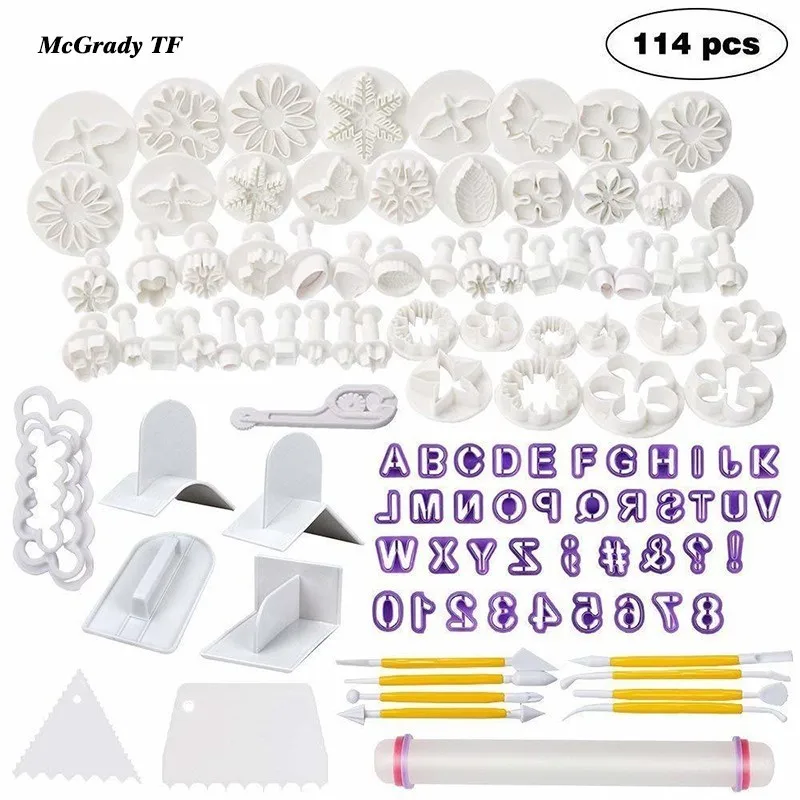 

114 Pcs/set Cake Cutter And Cake Decorating Tools Set Cake Sugarcraft Fondant Tools Kit Rolling Pin Smoother Embosser Cake Tools
