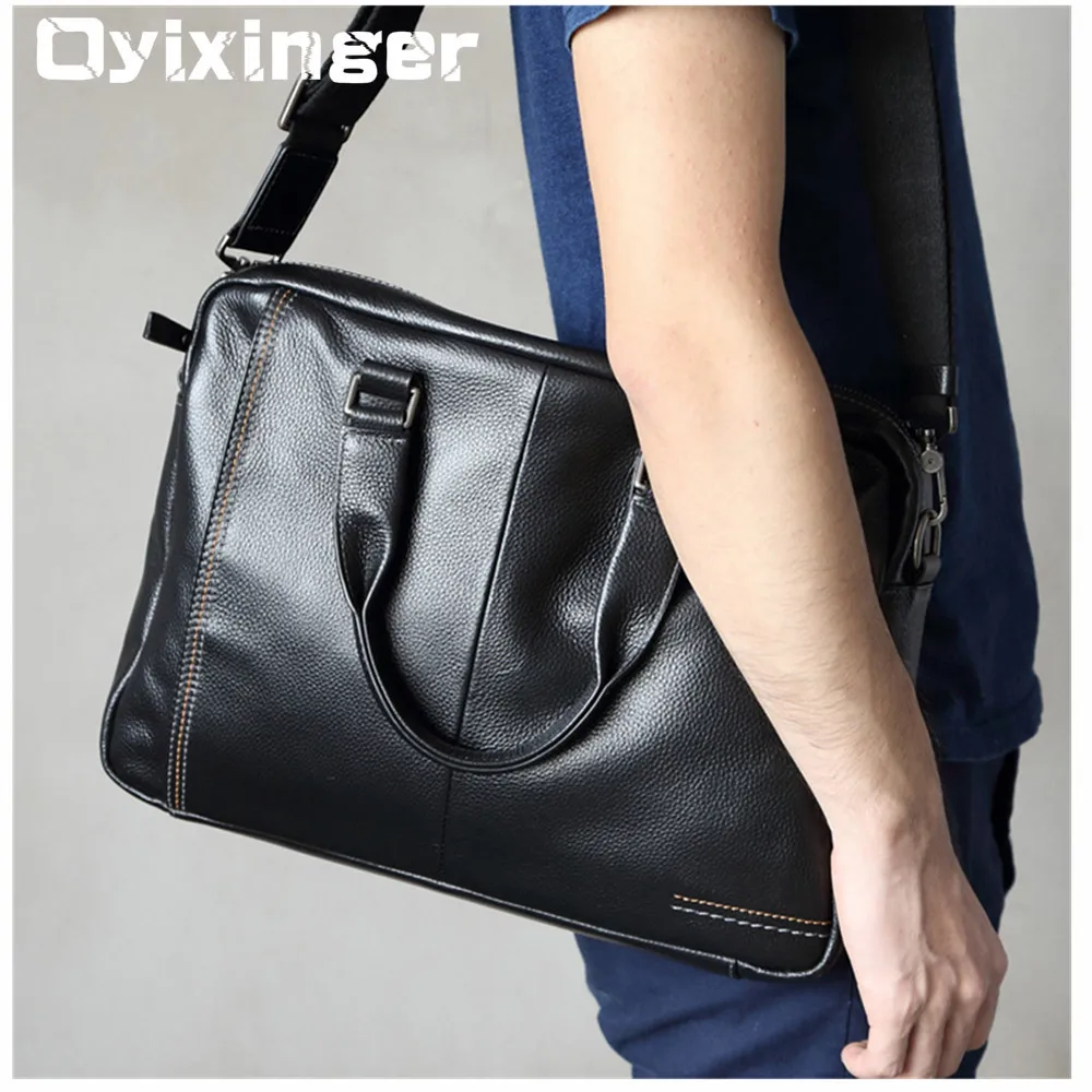 

Large Capacity Men Shoulder Messenger Bags 100% Genuine Leather Fashion Man Briefcase Business Handbags Male 14 Inch Laptop Bags