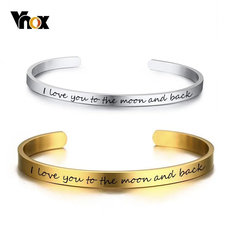 

Vnox Engraves Love Words Open Cuff Bracelets Stainless Steel Bangles For Couples Lovers Gift Wristband