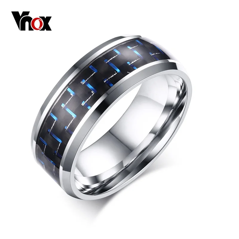 

Vnox Men's Rings Blue & Red Color Carbon Fiber Stainless Steel Wedding Rings for Men Jewelry