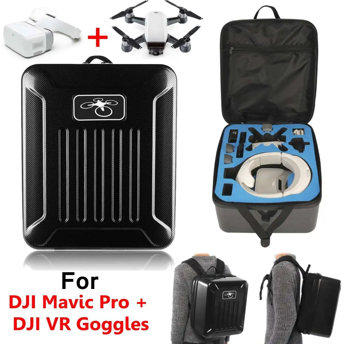 

a Black Carbon Fiber Backpack For VR Goggles DJI Spark or Mavic Pro EPE and EVA in black carbon fiber large compatible