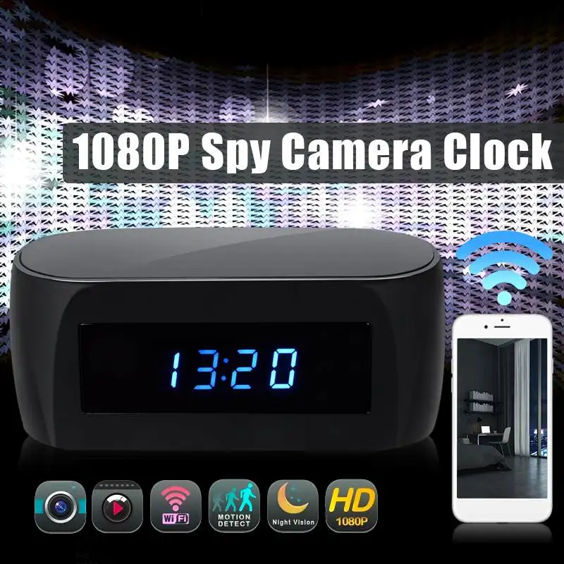 

Mini Camera Wireless WIFI Control Concealed IR Night View 1080P HD Clock Alarm Camcorder Digital Clock Video Camera