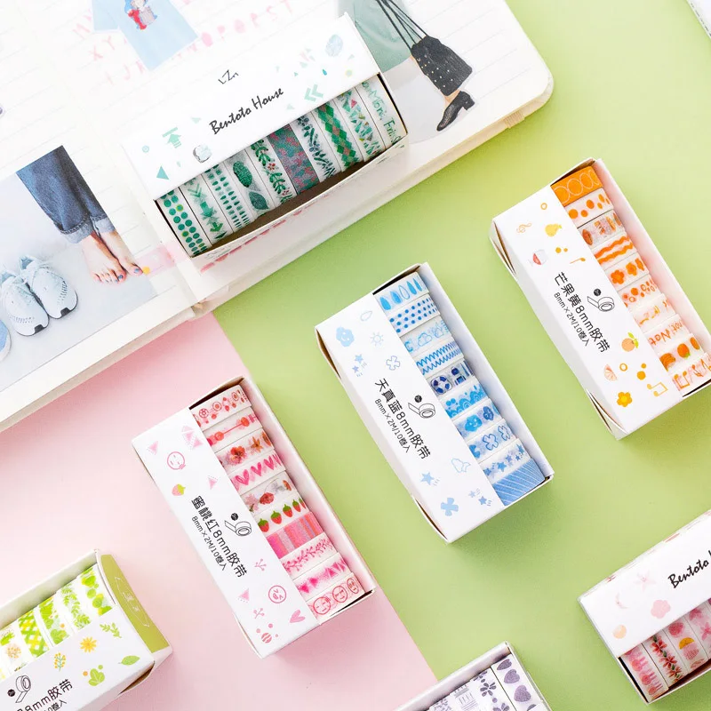 

10Pcs Fantasy Decorative Adhesive Tape Cute Flower Washi Tape Set Kawaii Cherry Masking Tape For Kids Scrapbooking Photos Albums