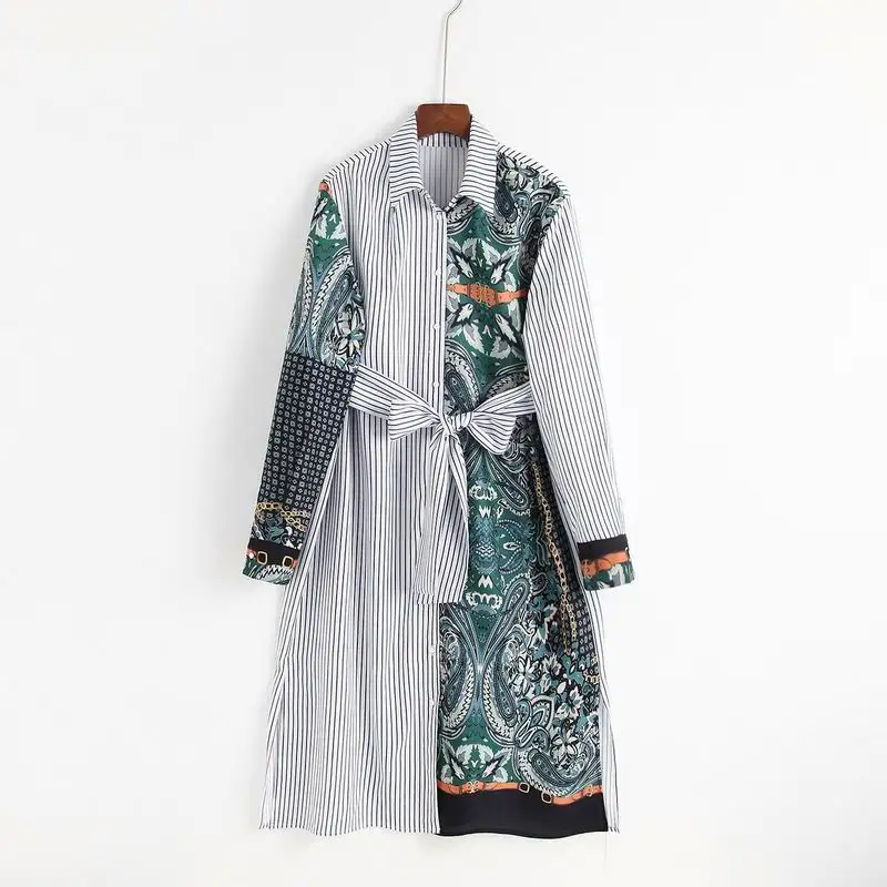 

Women Casual Loose Dresses 2019 Spring New Style Stripe Prints Patchwork Feminino Vestidos