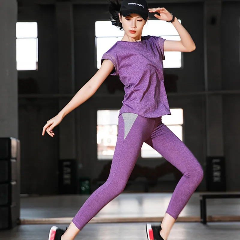 

Women's Breathable Sportswear Solid Yoga Suit Sports Top+Sport Pants Woman Gym Fitness Run Training Bodybuilding 2019 Sport Suit