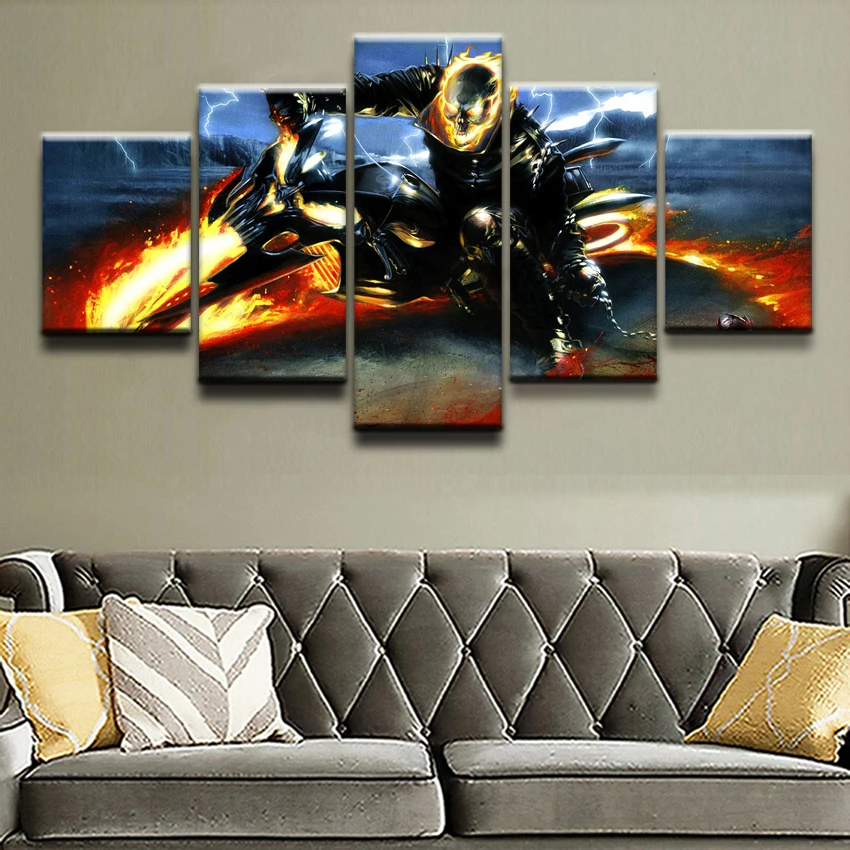 

Painting Canvas Printed Poster Modern 5 Panel Comics Ghost Rider Home Decor For Living Room Artwork Wall Art Modular Pictures