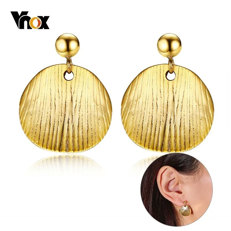 

Vnox Chic Irregular Texture Stylish Drop Earrings for Women Stainless Steel Round Dangle Unique Street Wear Boucles d'oreilles