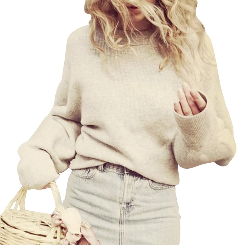 

Anself Pull Femme 2019 Winter Autumn Oversized Knitted Cashmere Sweater Women Lantern Sleeve Diamond Basic Thicken Pullovers