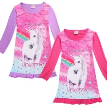 Детская одежда для девочек с единорогом ночная рубашка с длинным рукавос пижамы платье Дети лучший подарок Размеры От 5 до 10 лет