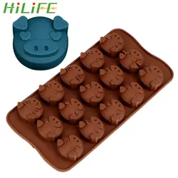 HILIFE Смешно Свинья в форме 15 Отверстия DIY печенье, торты отделочных работ 3D силиконовая форма для мыла конфеты Фондант Плесень