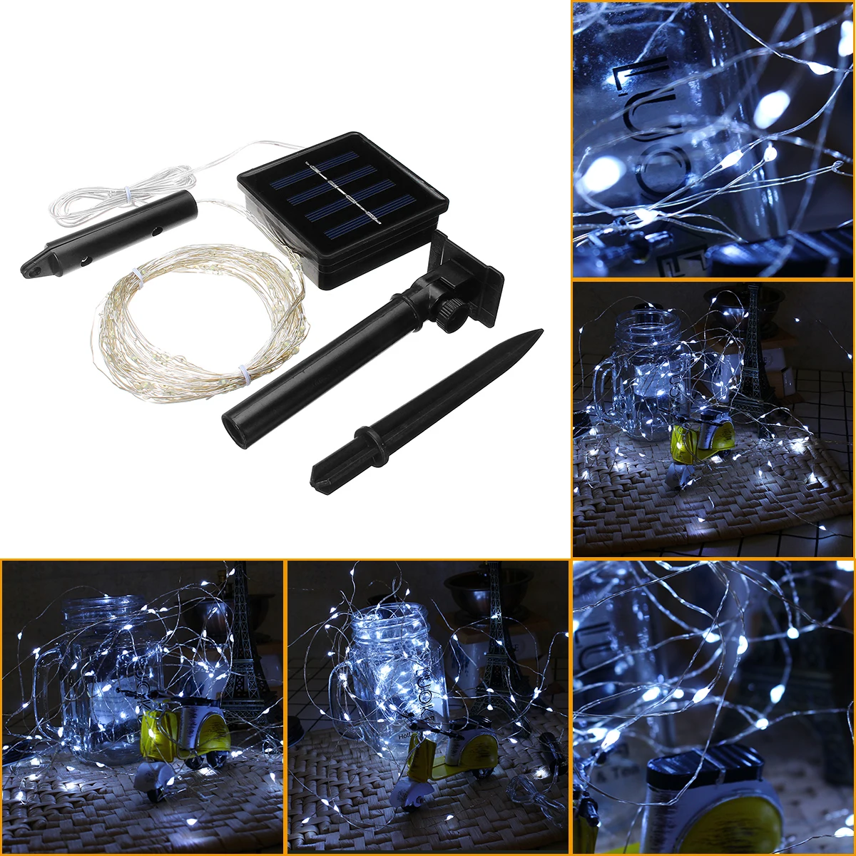 

Solar Light Strings 8 Function 100LED Copper Wire Outdoor Fairy Lights Christmas Garden Home Holiday Decoration White Light DC2V