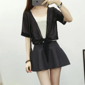 

Women Summer Top Open Solid Shrug Cardigan Bow-Knot Top