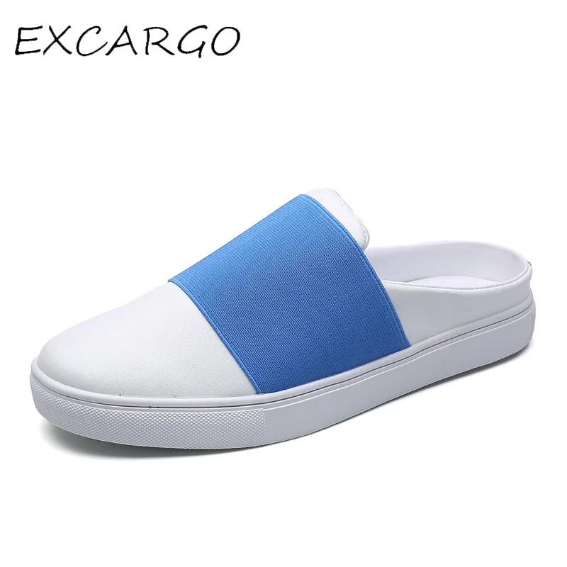 EXCARGO mules; мужские шлепанцы без шнуровки; коллекция года; белые парусиновые кроссовки для мужчин; тапочки с закрытым носком; летние туфли на плоской подошве для мужчин