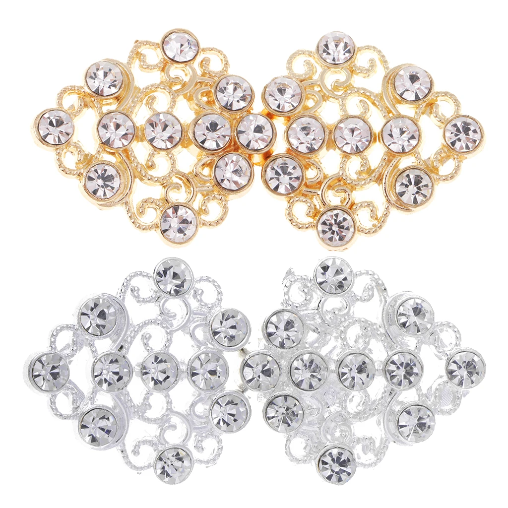 

fityle 1 Pair Hollow Flower Crystal Rhinestone Sewing Closure Hook & Eye Collar Button Belt Buckle Clothes Coat Sewing Craft