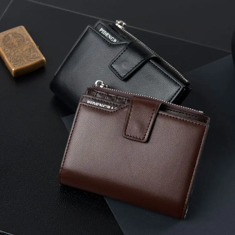 Men's Short Wallet Korean Version Multi function Vertical Zipper Wallet