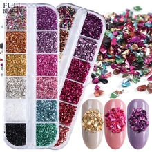 12 цветов/набор неровных металлических розово-золотых блесток для ногтей разбитое стекло гравий блестящий камень аксессуары для дизайна ногтей украшения CHBLB/S