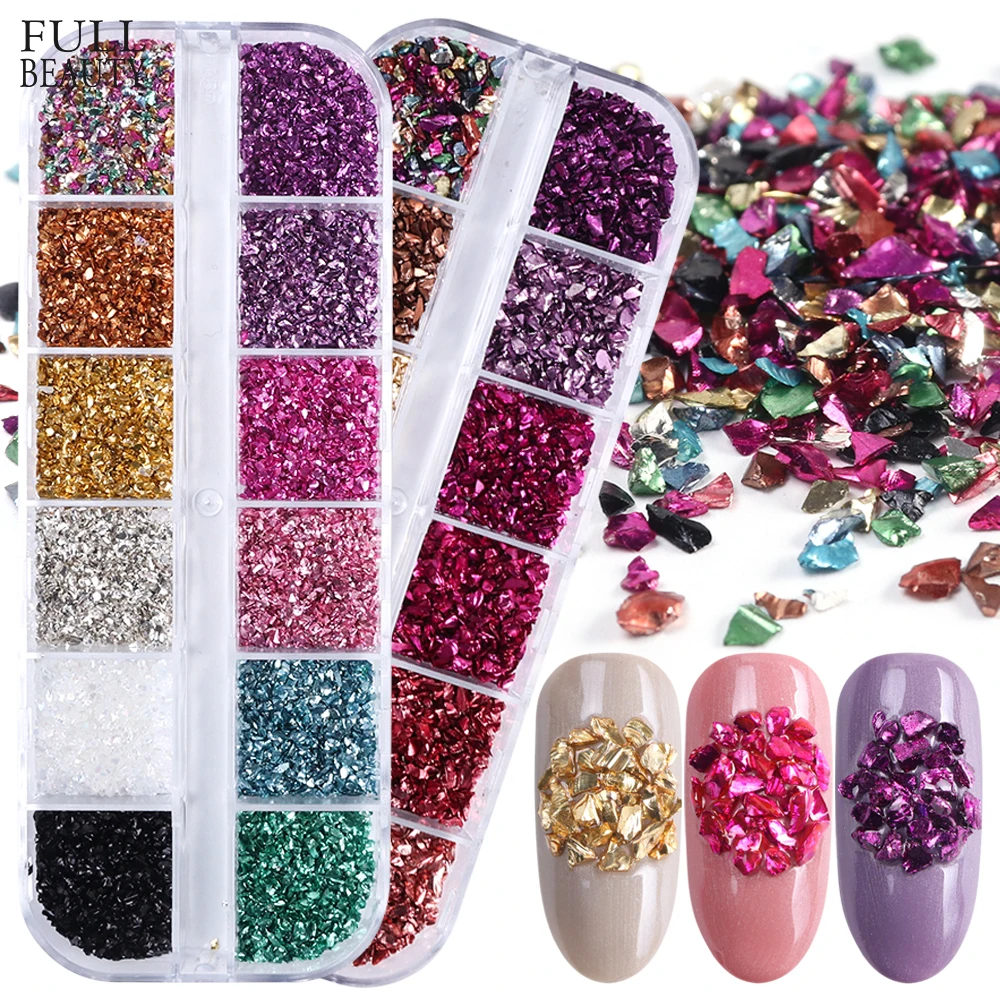 

12 Colors/Set Irregular Metal Rose Gold Nail Sequins Broken Glass Gravel Glitter Stone Accessories Nail Art Decorations CHBLB/S