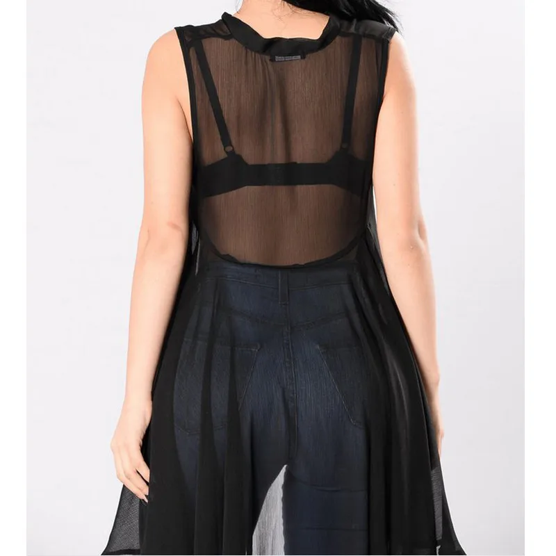 Summer Womens Sexy Blouse Tops See Through Irregular Sleeveless Loose Blouse Casual Shirt Lace Bowknot Sheer Tops Black Red Summer Womens Sexy Blouse Tops See Through Irregular Sleeveless Loose Blouse Casual Shirt Lace Bowknot Sheer Tops Black Red