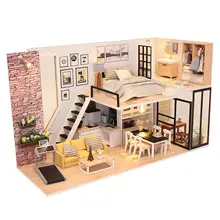 Кукольный дом мебель Diy Миниатюрный пылезащитный чехол 3D деревянное счастье городской стиль собранные игрушки для детей подарки на день рождения