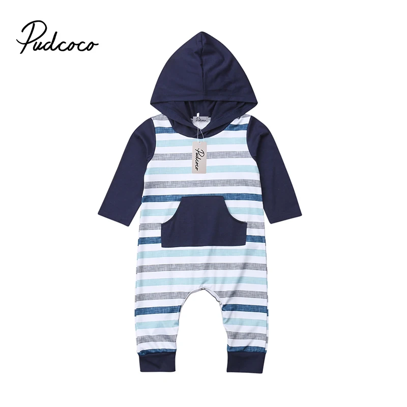 Pudcoco Newborn Infant Baby Boy Long Sleeve Striped Romper Jumpsuit
